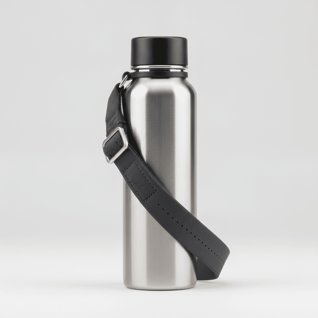 Gourde isotherme et sa bandoulière en néoprène - Inox