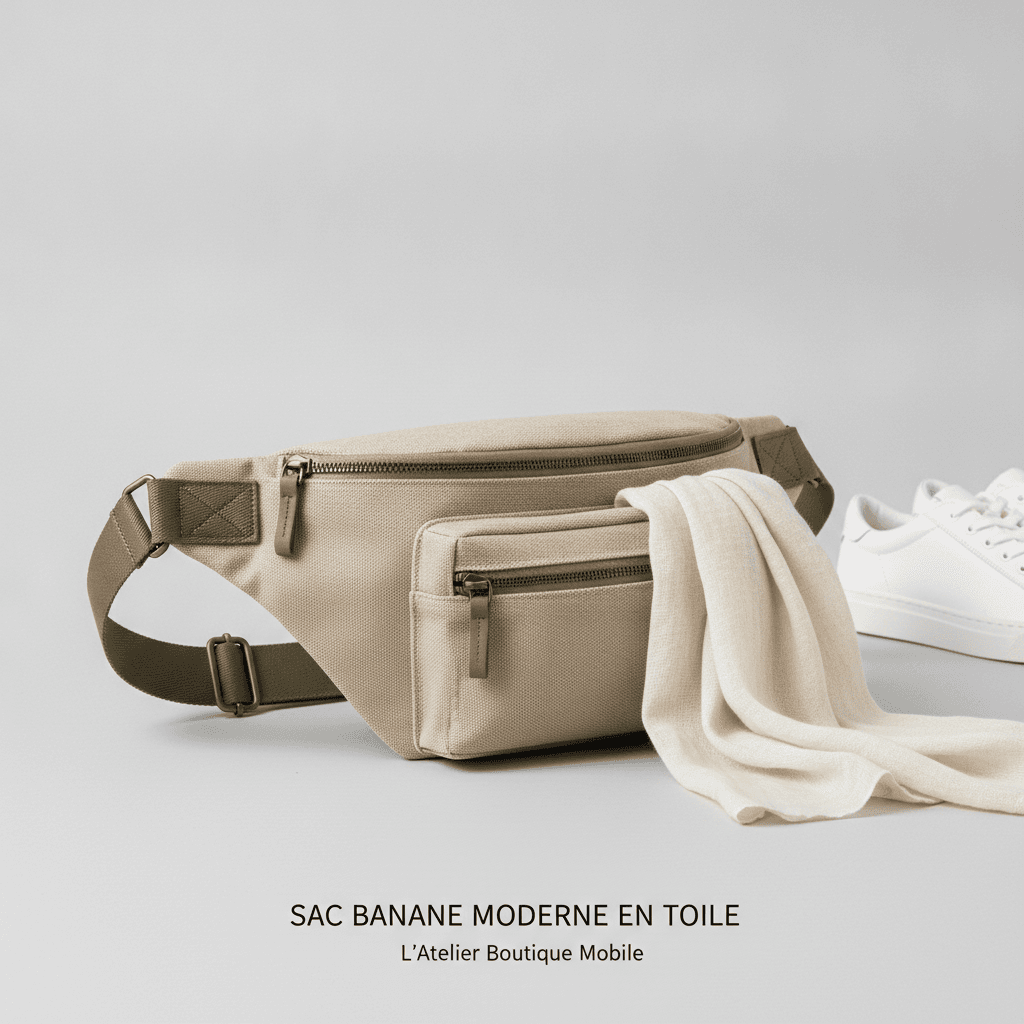 Sac Banane Moderne en Toile - Beige
