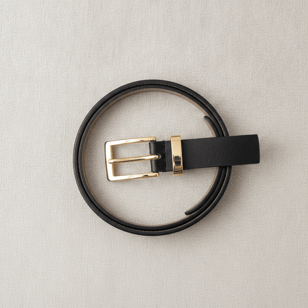 Ceinture Fine en Similicuir Noir