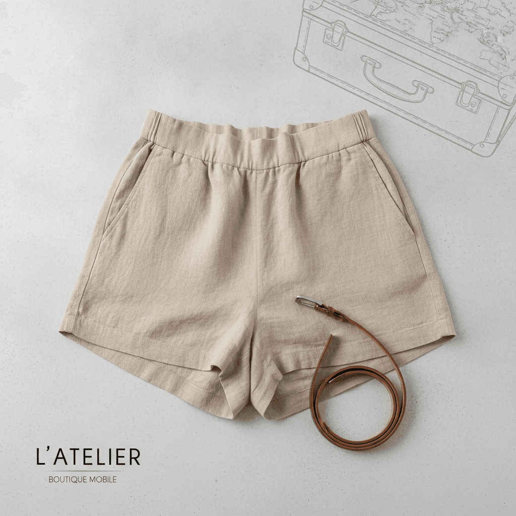 Short en Lin Décontracté - Beige