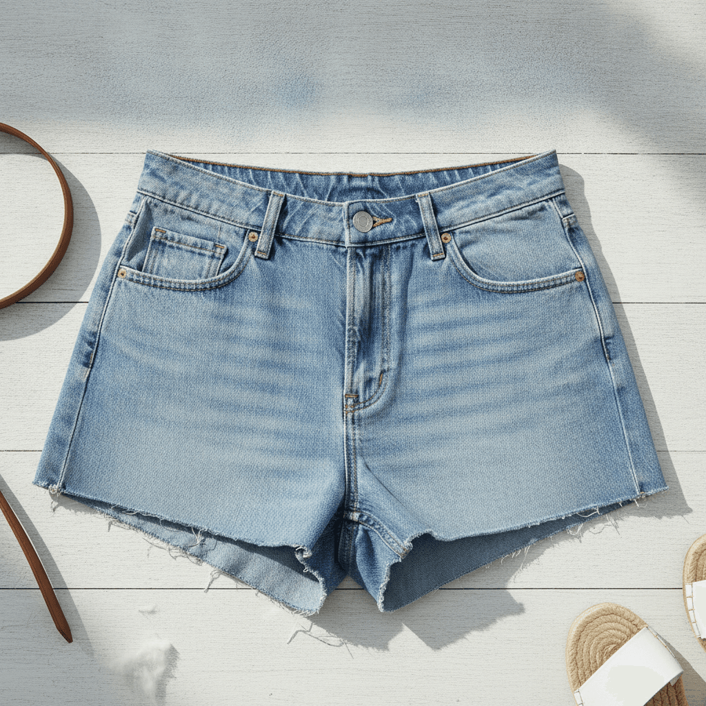 Short en Jean Délavé - Bleu délavé
