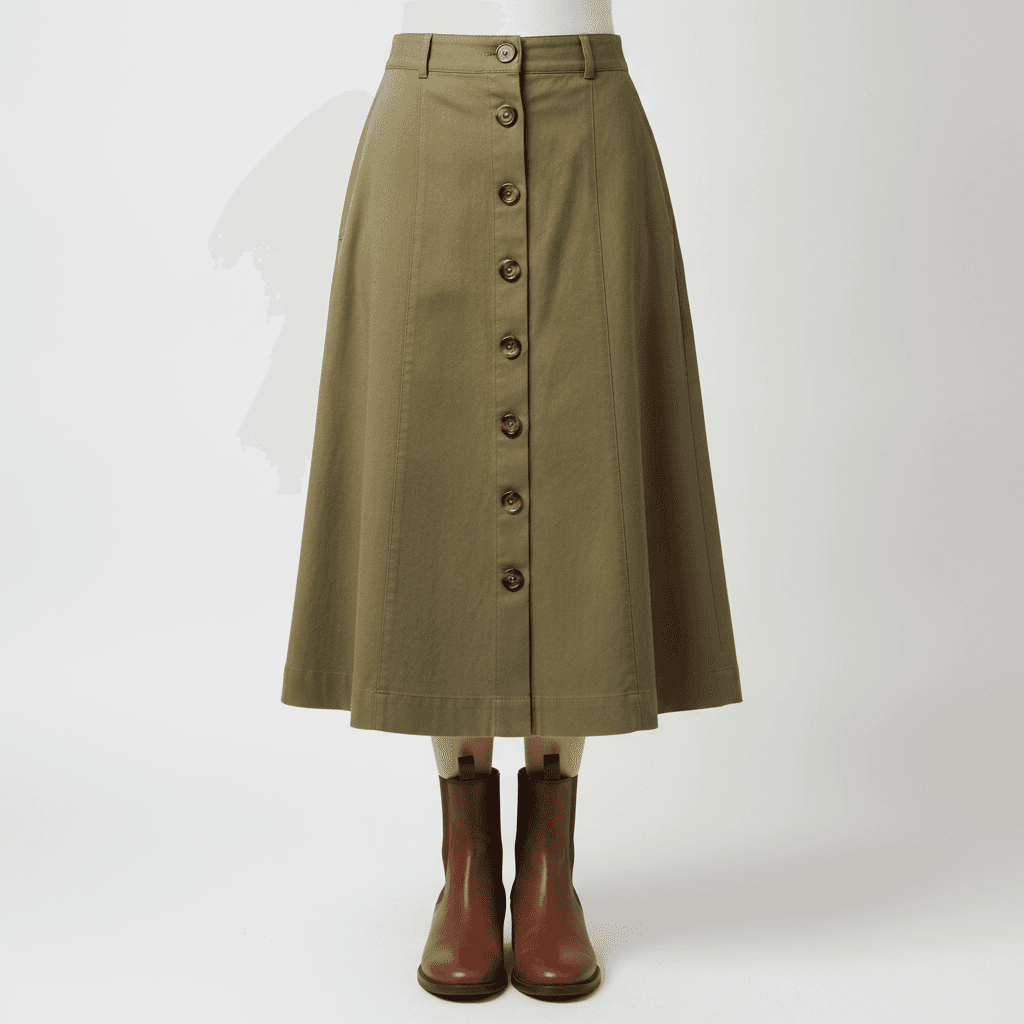 Jupe Trapèze Boutonnée - Kaki