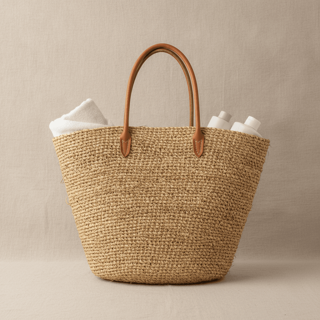 Sac Cabas de Plage en Paille - Naturel