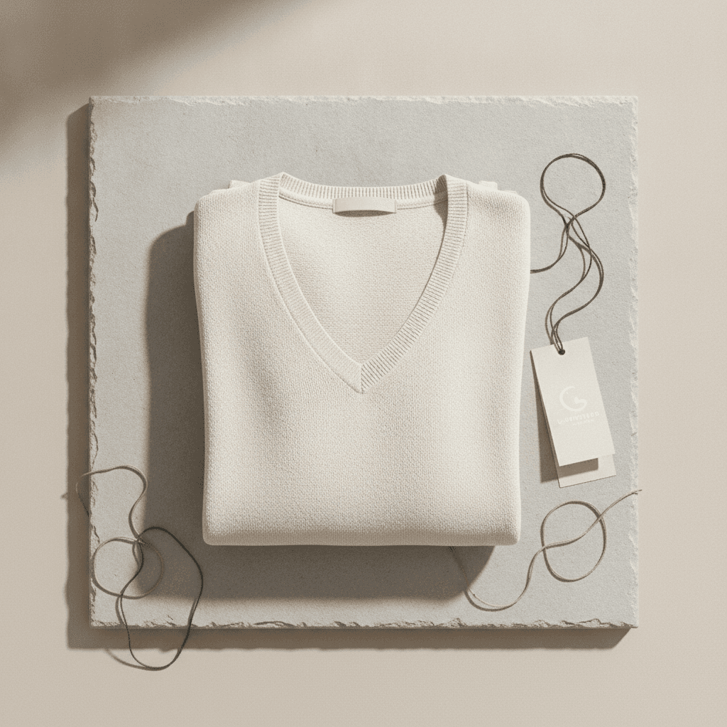 Pull Col V en Coton - Écru