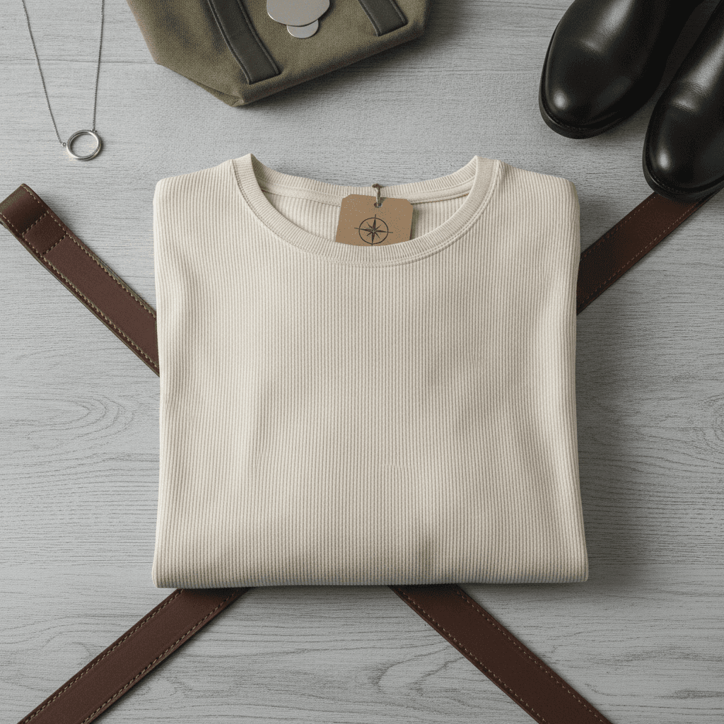 T-shirt Manches Longues Côtelé - Beige