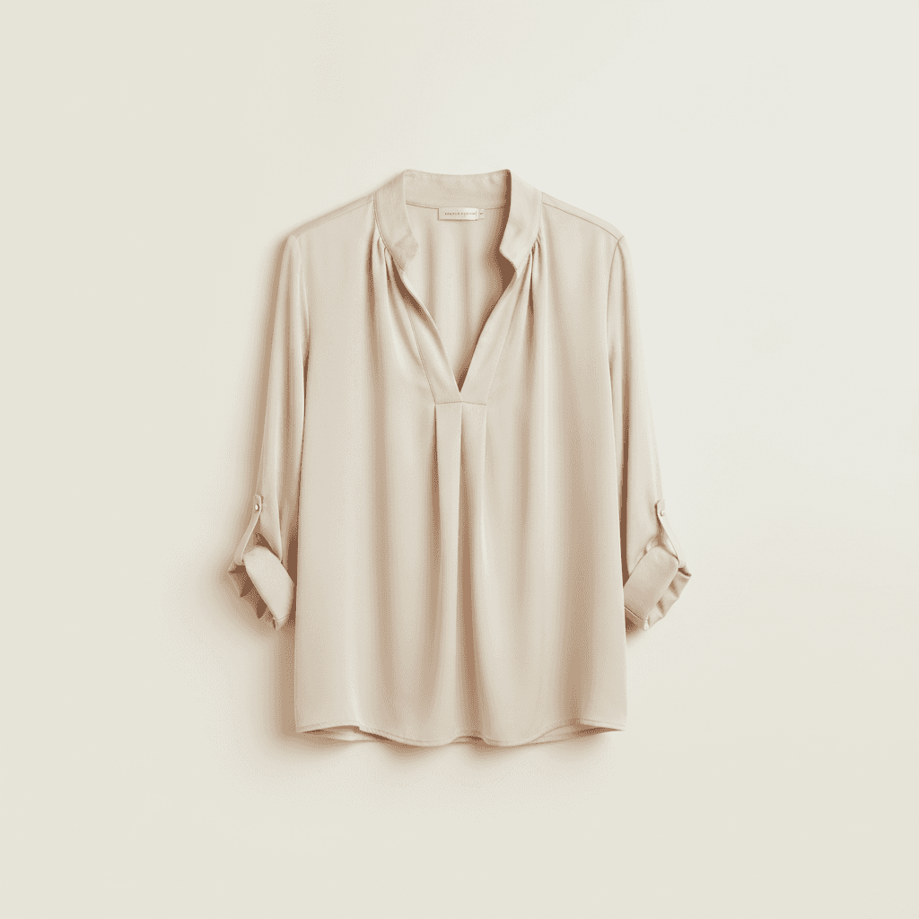 Blouse Fluide à Col V - Beige