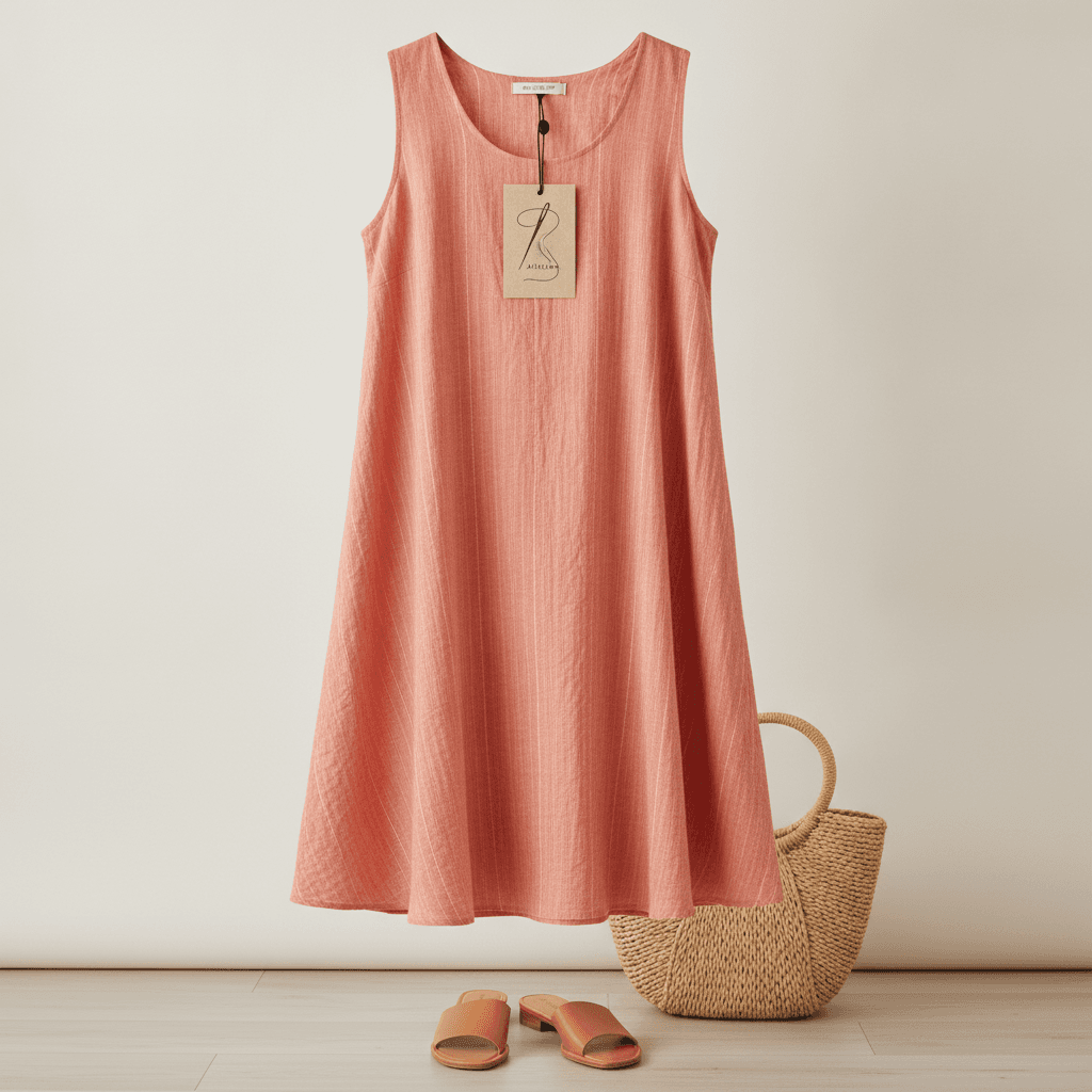 Robe Trapèze sans Manches - Corail