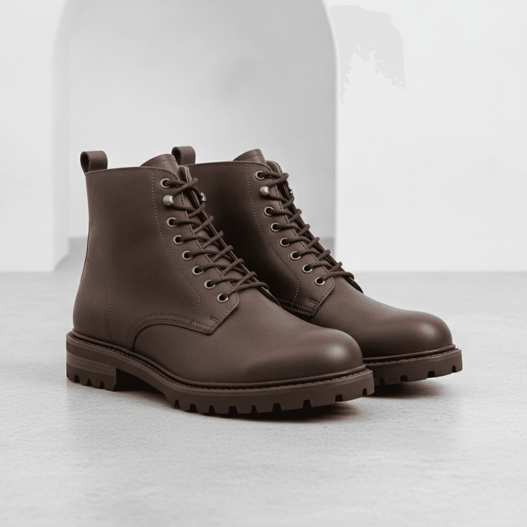 Bottines à Lacets en Cuir - Brun chocolat